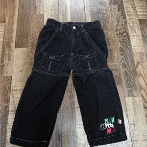 Vintage y2k Fisher-Price Black Corduroy Kids Cargo Pants with Colorful Stitching